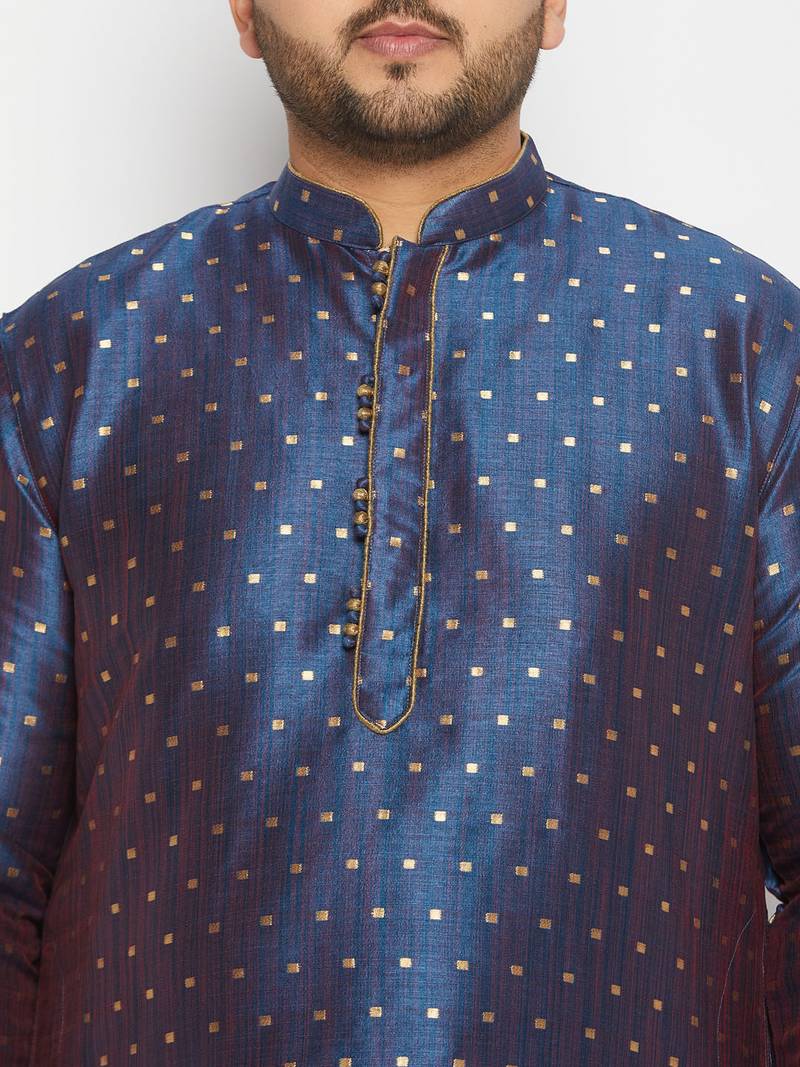 Men's blue silk blend kurta