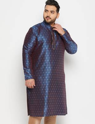 Men's blue silk blend kurta 5