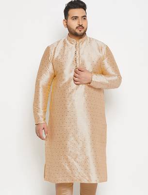 Men's gold silk blend kurta 1