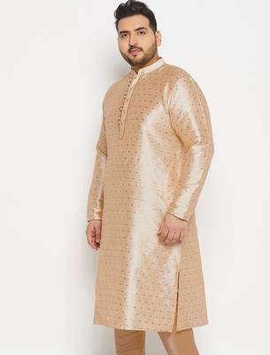 Men's gold silk blend kurta 2