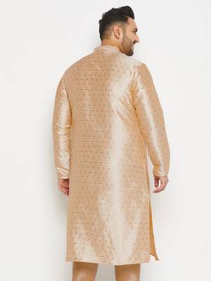 Men's gold silk blend kurta 3