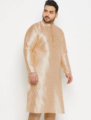 Men's gold silk blend kurta 5
