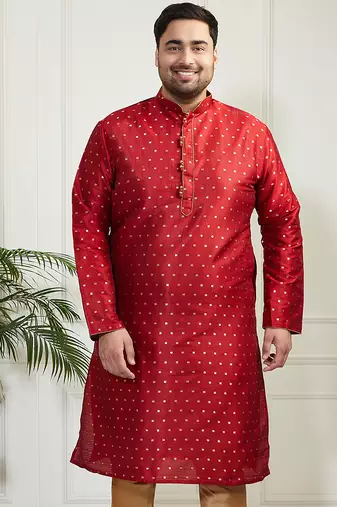 Men's maroon silk blend kurta