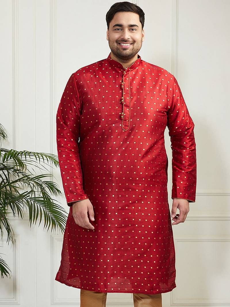 Men's maroon silk blend kurta