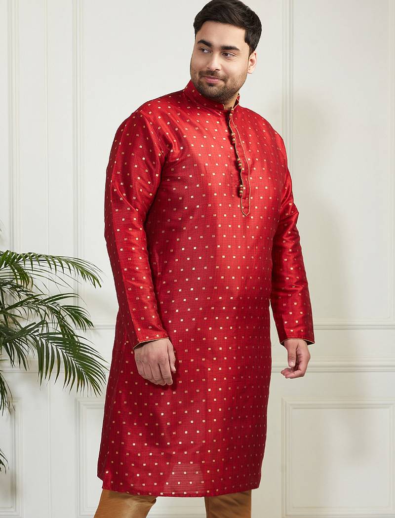 Men's maroon silk blend kurta