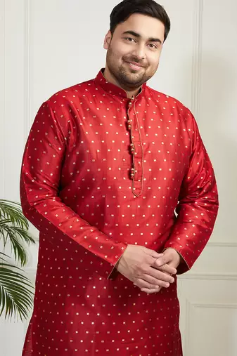 Men's maroon silk blend kurta
