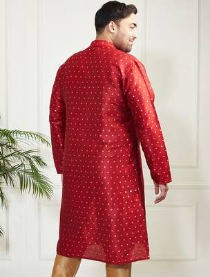 Men's maroon silk blend kurta 4