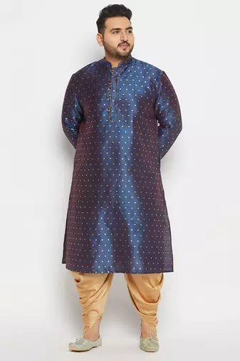 Men's royal blue silk blend kurta and dhoti set