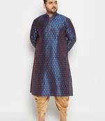 Men's royal blue silk blend kurta and dhoti set