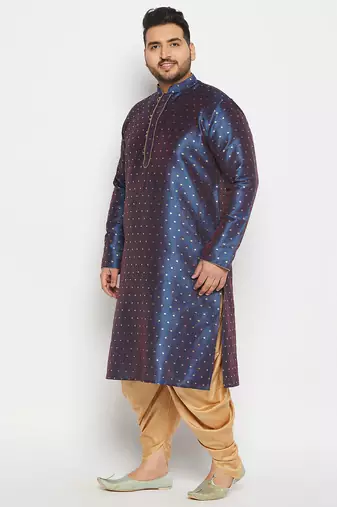Men's royal blue silk blend kurta and dhoti set