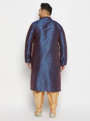 Men's royal blue silk blend kurta and dhoti set 3