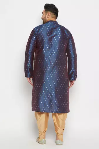 Men's royal blue silk blend kurta and dhoti set