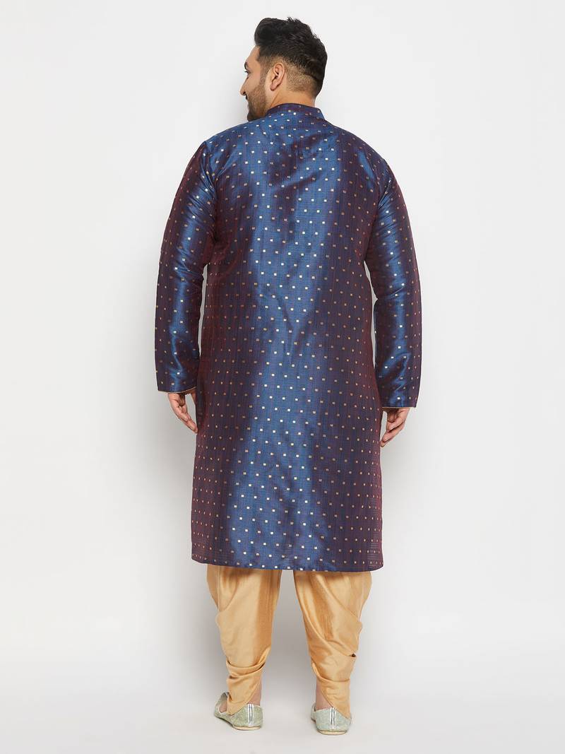 Men's royal blue silk blend kurta and dhoti set