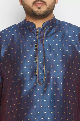 Men's royal blue silk blend kurta and dhoti set