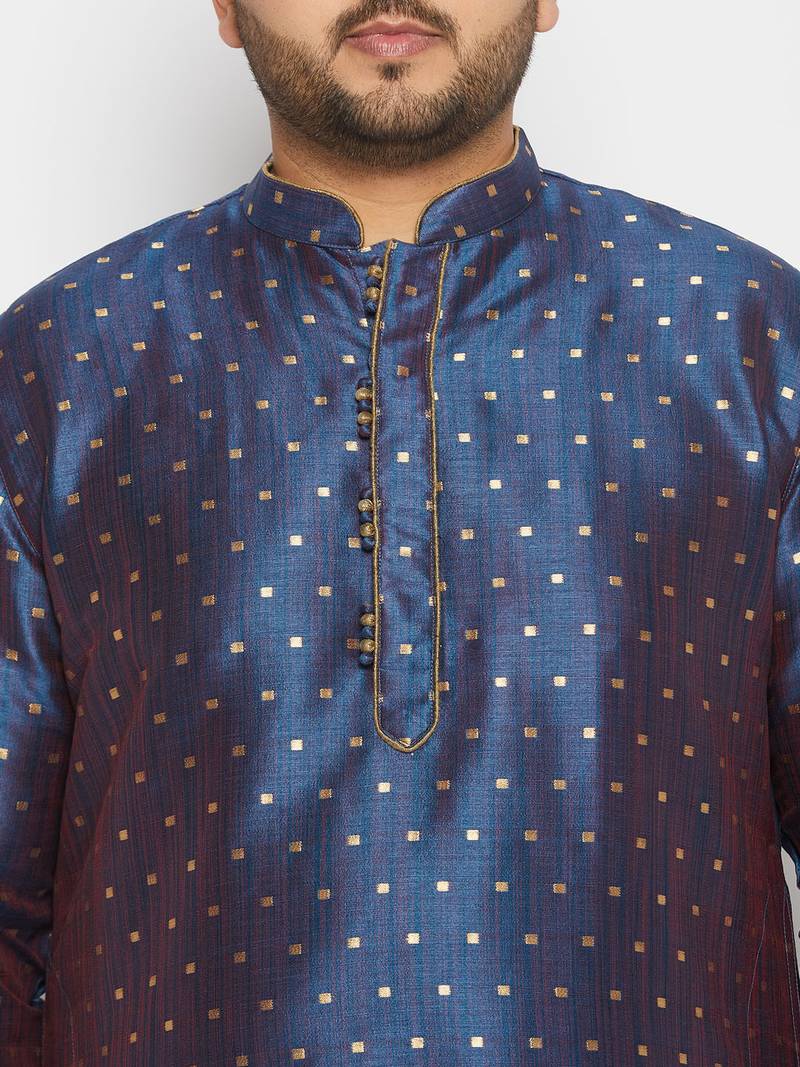 Men's royal blue silk blend kurta and dhoti set