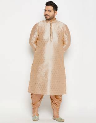 Men's gold silk blend kurta and dhoti set 1