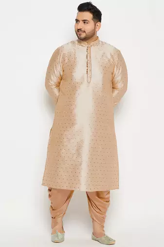 Men's gold silk blend kurta and dhoti set