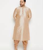 Men's gold silk blend kurta and dhoti set