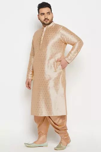 Men's gold silk blend kurta and dhoti set