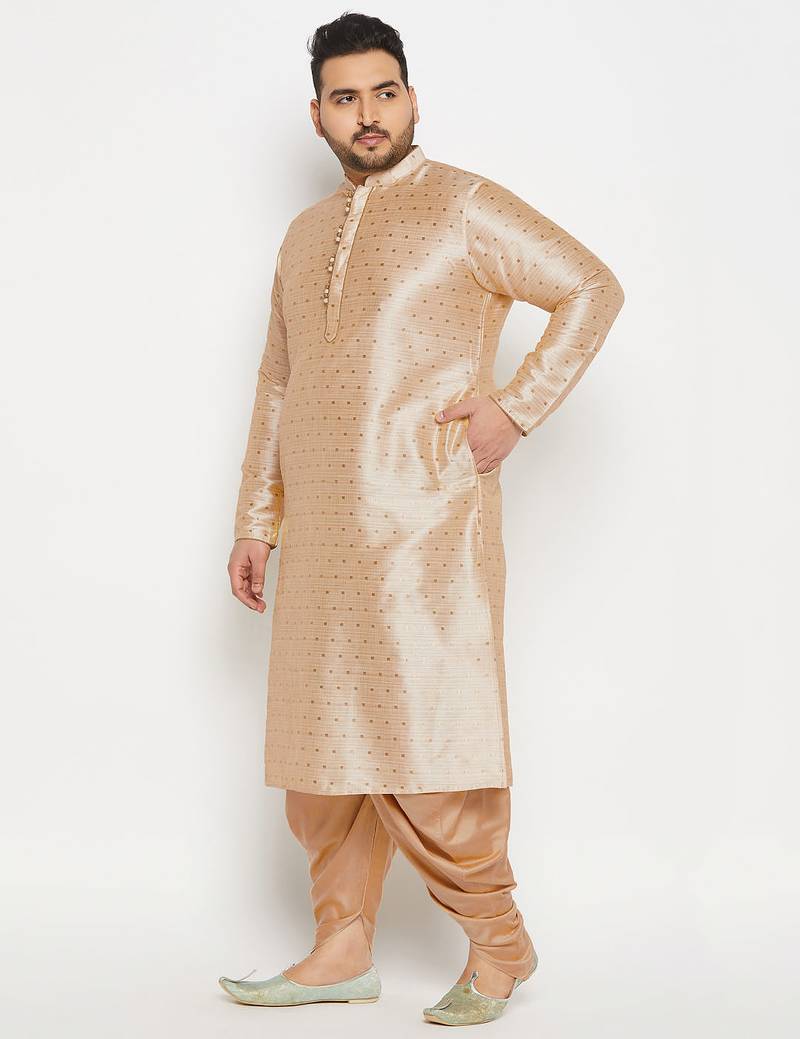 Men's gold silk blend kurta and dhoti set