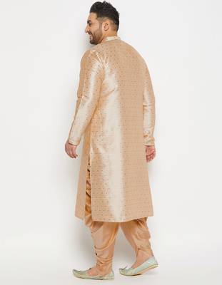 Men's gold silk blend kurta and dhoti set 3