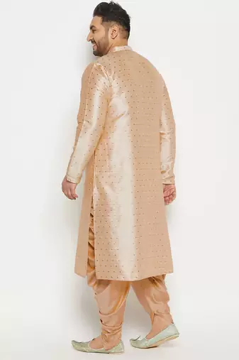 Men's gold silk blend kurta and dhoti set