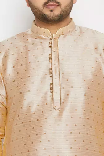 Men's gold silk blend kurta and dhoti set