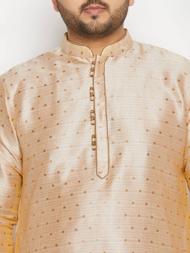 Men's gold silk blend kurta and dhoti set