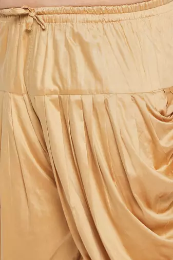 Men's gold silk blend kurta and dhoti set