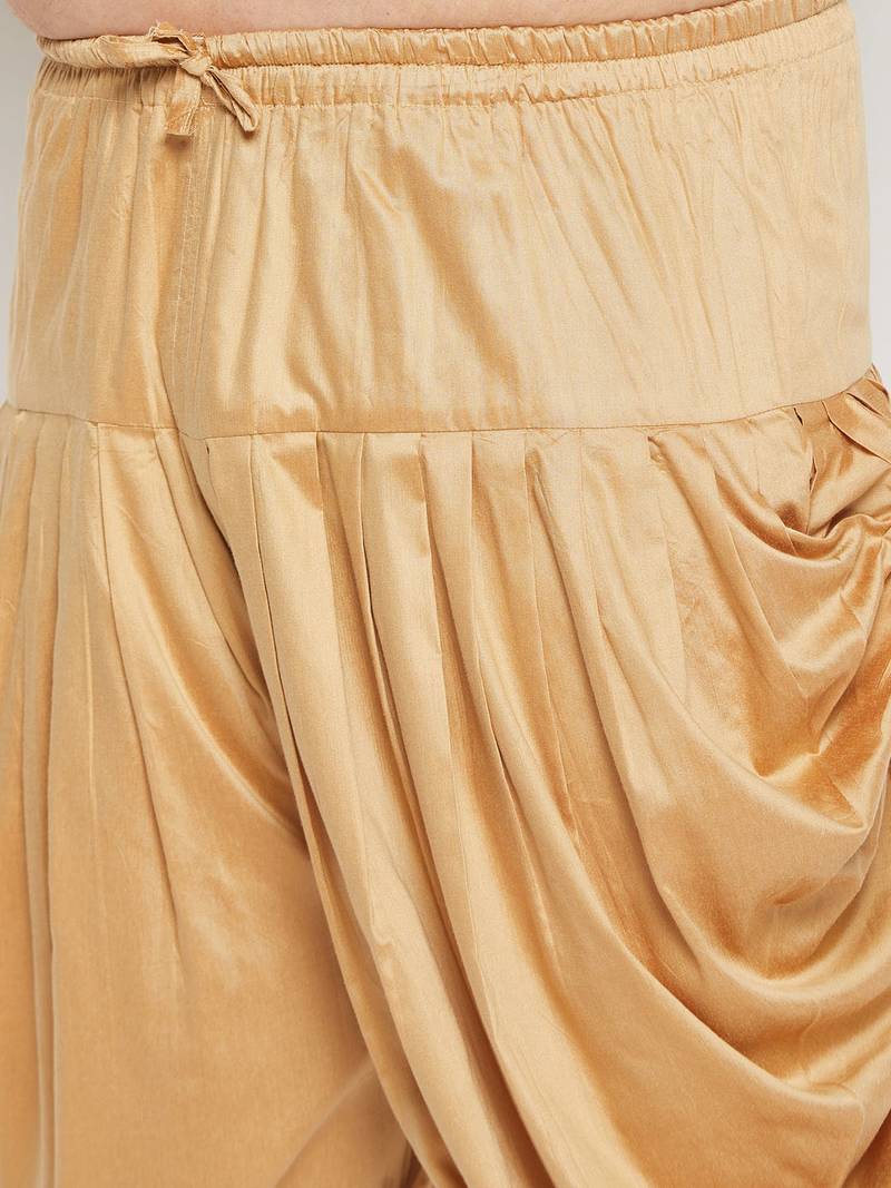 Men's gold silk blend kurta and dhoti set