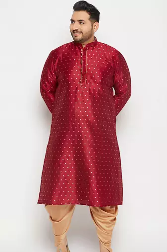 Men's maroon silk blend kurta and dhoti set