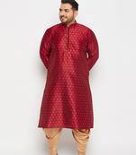 Men's maroon silk blend kurta and dhoti set