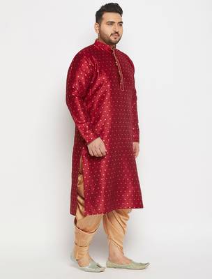 Men's maroon silk blend kurta and dhoti set 2