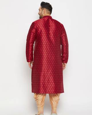 Men's maroon silk blend kurta and dhoti set 3