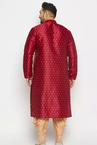 Men's maroon silk blend kurta and dhoti set