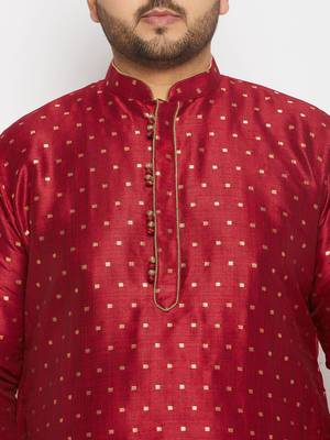 Men's maroon silk blend kurta and dhoti set 4