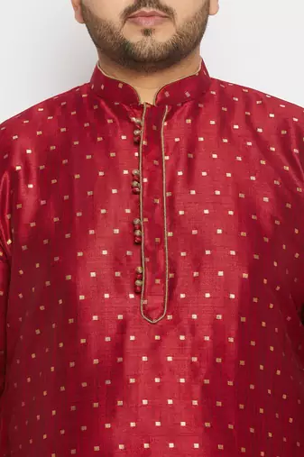 Men's maroon silk blend kurta and dhoti set