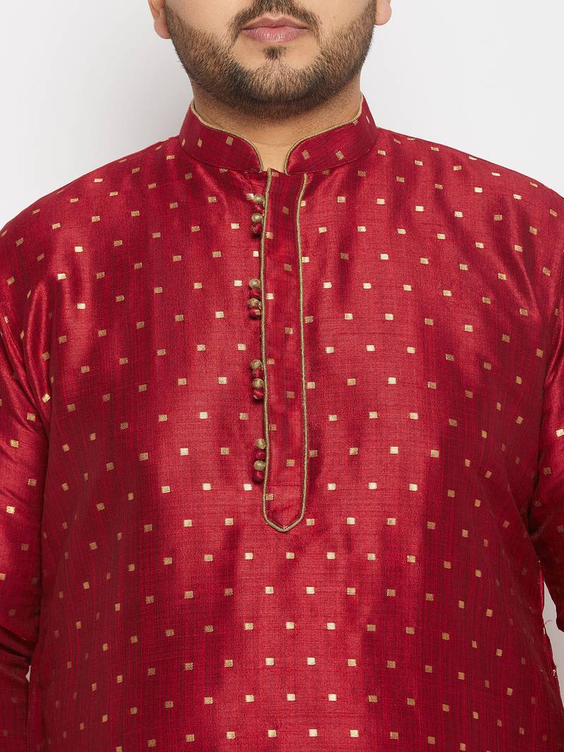 Men's maroon silk blend kurta and dhoti set