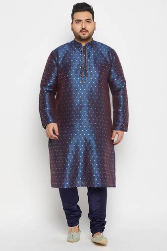 Men's royal blue silk blend kurta pyjama set
