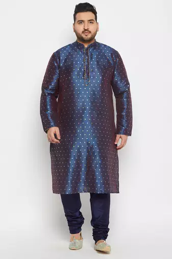 Men's royal blue silk blend kurta pyjama set