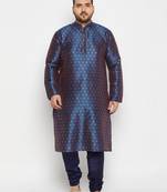 Men's royal blue silk blend kurta pyjama set