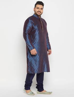 Men's royal blue silk blend kurta pyjama set 2