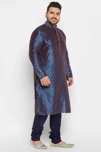 Men's royal blue silk blend kurta pyjama set