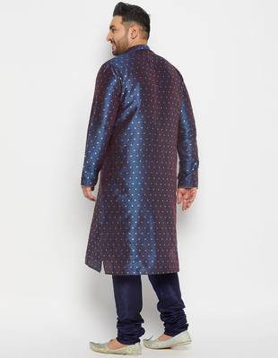 Men's royal blue silk blend kurta pyjama set 3
