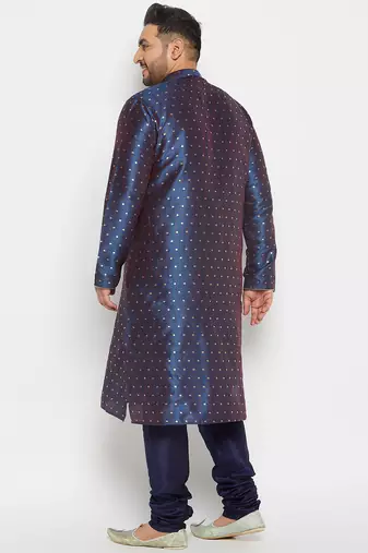 Men's royal blue silk blend kurta pyjama set
