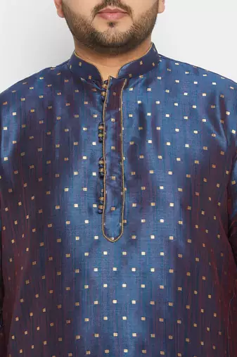 Men's royal blue silk blend kurta pyjama set