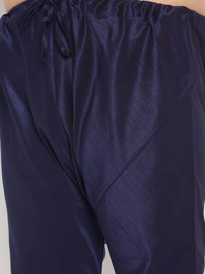 Men's royal blue silk blend kurta pyjama set 5
