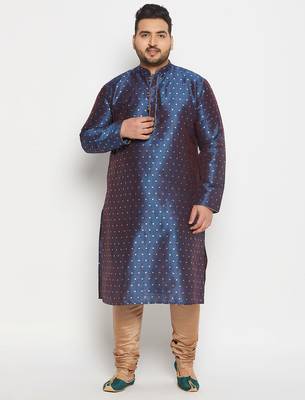 Men's egyptian blue silk blend kurta pyjama set 1