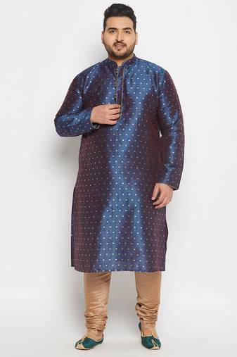 Men's egyptian blue silk blend kurta pyjama set