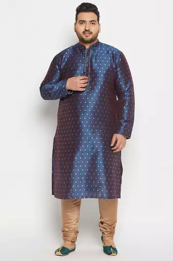 Men's egyptian blue silk blend kurta pyjama set